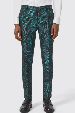 Trousers·Party Trousers|Twisted Tailor Adichie Slim Fit Green Jacquard Trousers