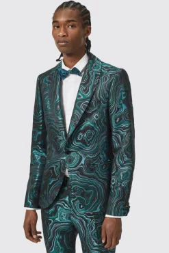 Occasion·Party Suits|Twisted Tailor Adichie Slim Fit Green Jacquard Suit