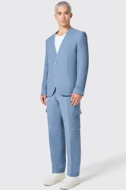 Unisex|Jackets·Casual Jackets|Twisted Tailor Anthony Oversized Blue Waffle Knit Cotton Suit