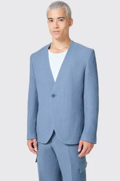 Unisex|Jackets·Casual Jackets|Twisted Tailor Anthony Oversized Blue Waffle Knit Cotton Suit