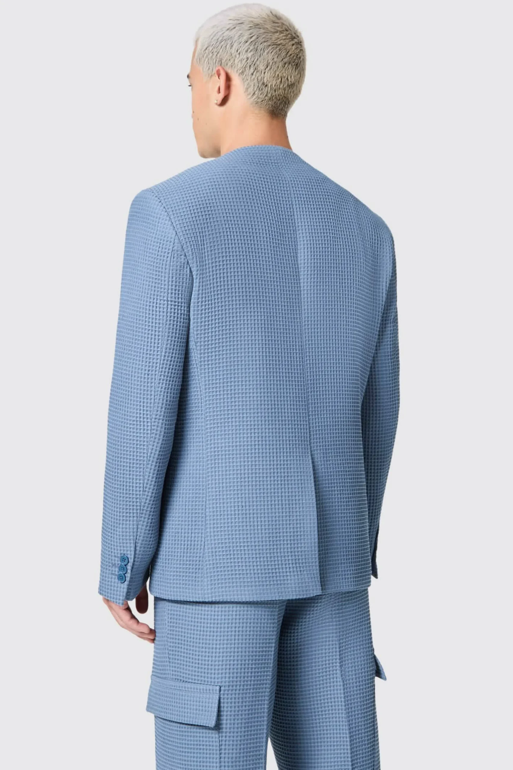 Unisex|Jackets·Casual Jackets|Twisted Tailor Anthony Oversized Blue Waffle Knit Cotton Jacket