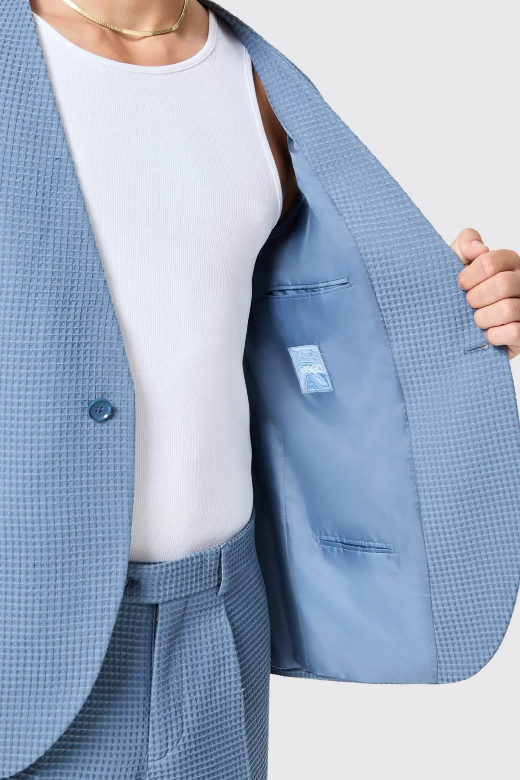 Unisex|Jackets·Casual Jackets|Twisted Tailor Anthony Oversized Blue Waffle Knit Cotton Jacket