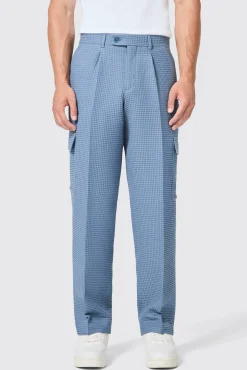 Unisex|Trousers·Casual Trousers|Twisted Tailor Anthony Oversized Blue Waffle Knit Cotton Trousers
