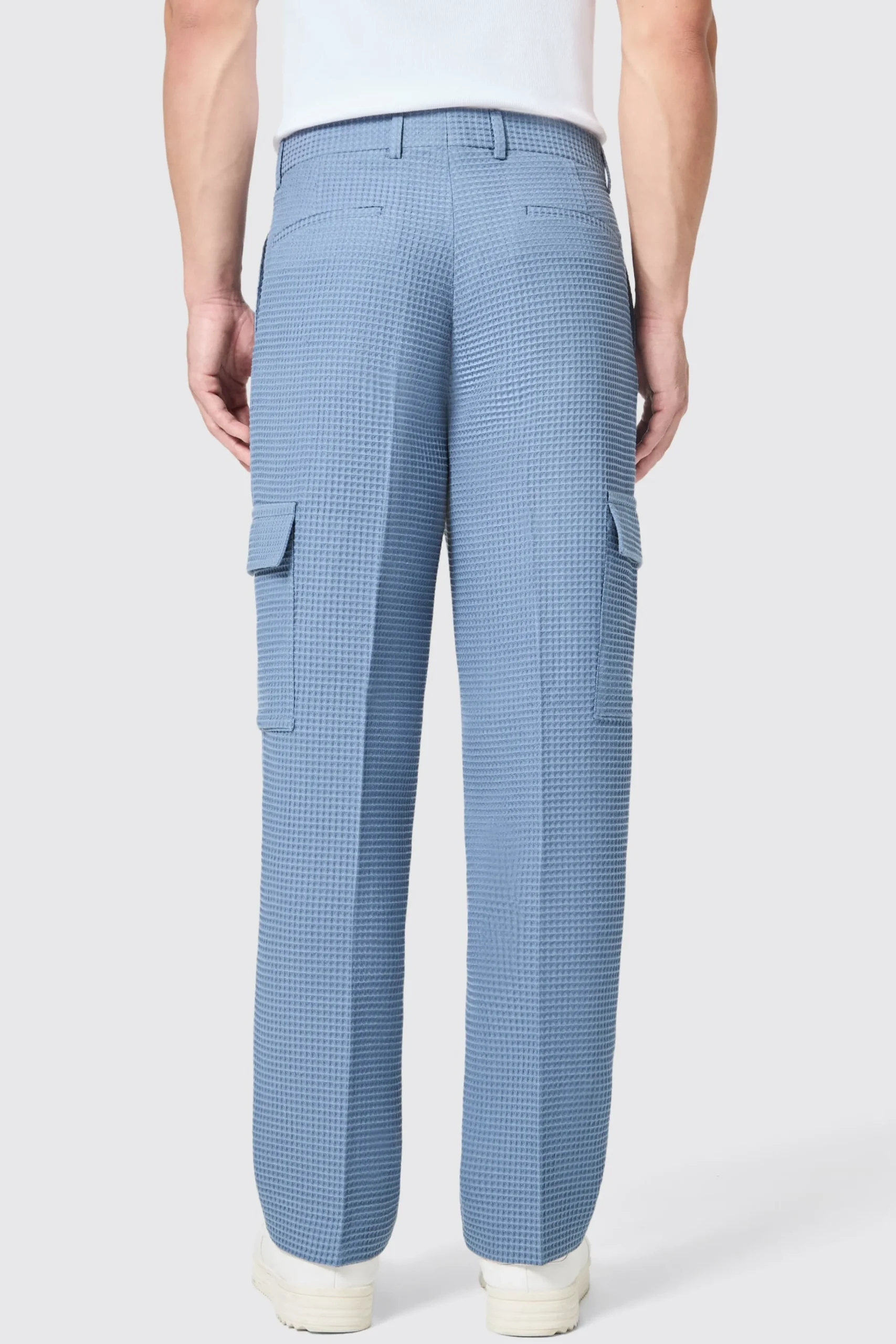 Unisex|Trousers·Casual Trousers|Twisted Tailor Anthony Oversized Blue Waffle Knit Cotton Trousers