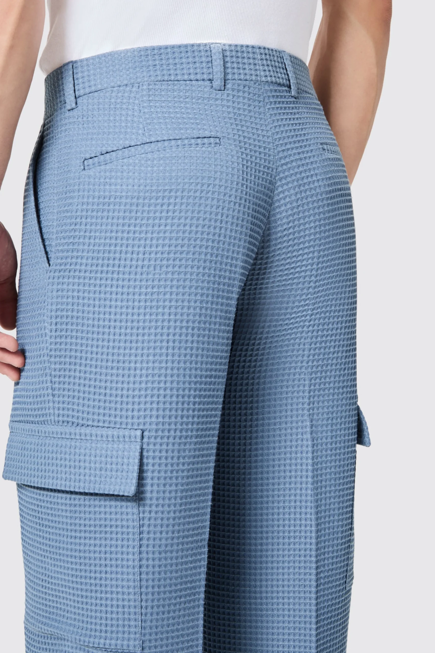 Unisex|Trousers·Casual Trousers|Twisted Tailor Anthony Oversized Blue Waffle Knit Cotton Trousers
