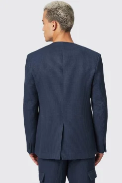 Unisex|Jackets·Casual Jackets|Twisted Tailor Anthony Oversized Navy Waffle Knit Cotton Suit