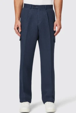 Unisex|Trousers·Casual Trousers|Twisted Tailor Anthony Oversized Navy Waffle Knit Cotton Trousers