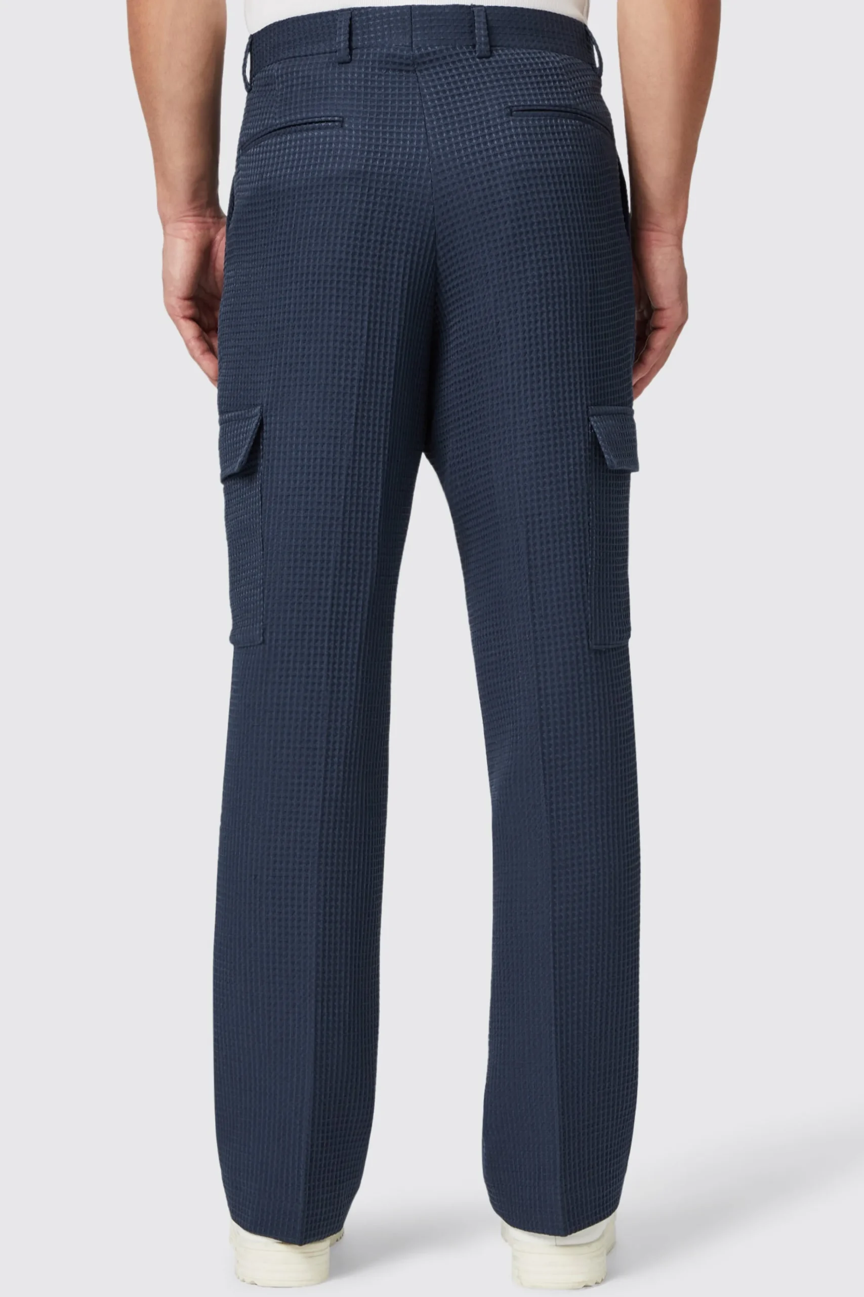 Unisex|Trousers·Casual Trousers|Twisted Tailor Anthony Oversized Navy Waffle Knit Cotton Trousers