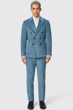 Jackets·Casual Jackets|Twisted Tailor Aston Slim Fit Blue Corduroy Double Breasted Jacket