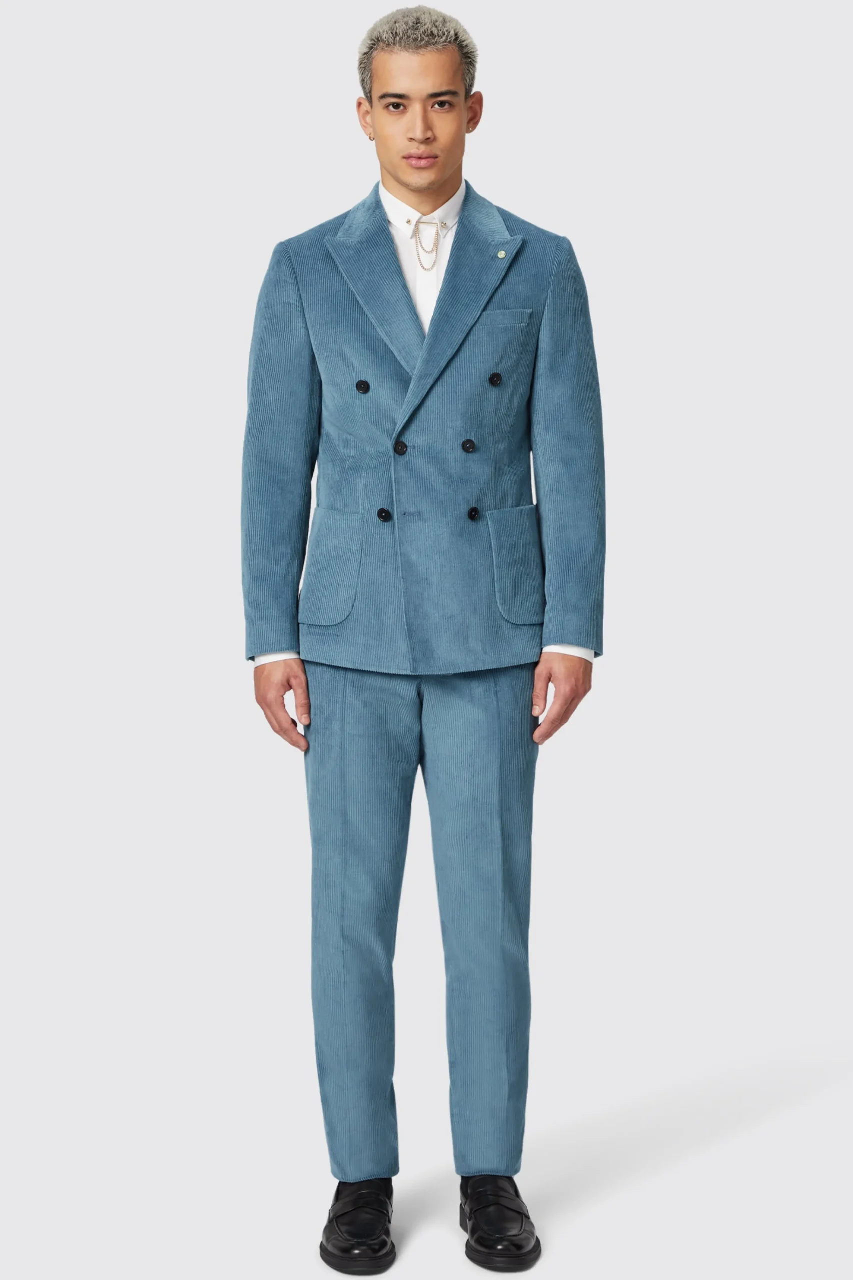 Jackets·Casual Jackets|Twisted Tailor Aston Slim Fit Blue Corduroy Double Breasted Jacket