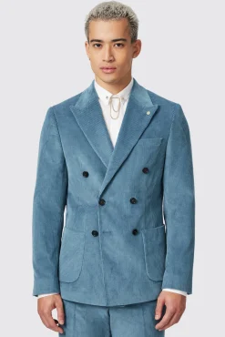 Style·Plain Suits|Style·Double Breasted Suits|Twisted Tailor Aston Slim Fit Blue Corduroy Double Breasted Suit