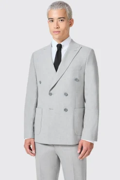 Jackets·Work Jackets|Twisted Tailor Atkinson Slim Fit Grey Double Breasted Jacket