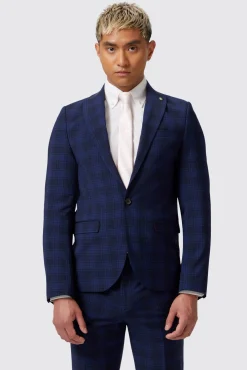 Jackets·Work Jackets|Twisted Tailor Barlow Slim Fit Navy Wool Check Jacket