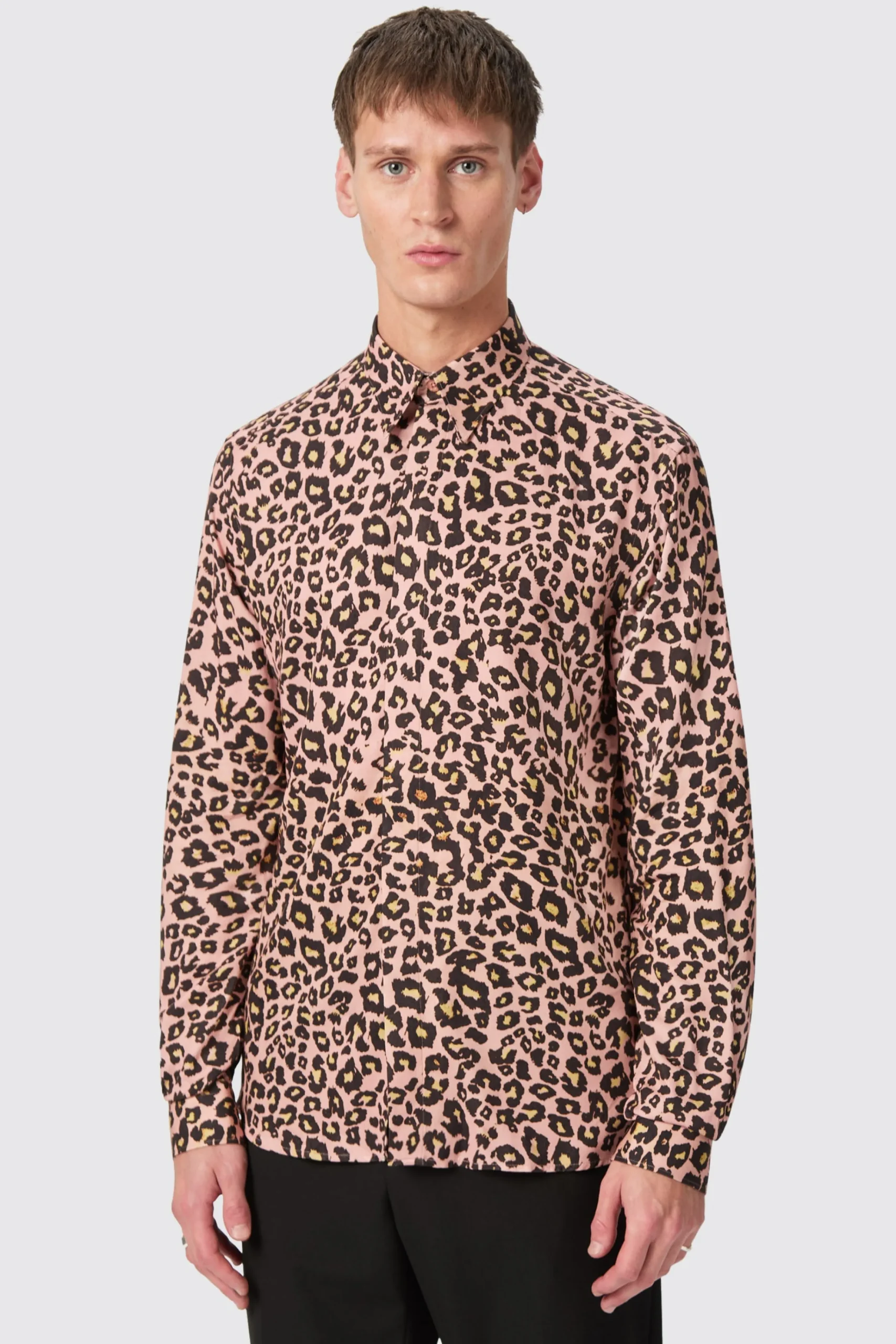 Style·Patterned Shirts|Occasion·Formal Shirts|Twisted Tailor Bia Slim Fit Pink Leopard Print Cotton Shirt