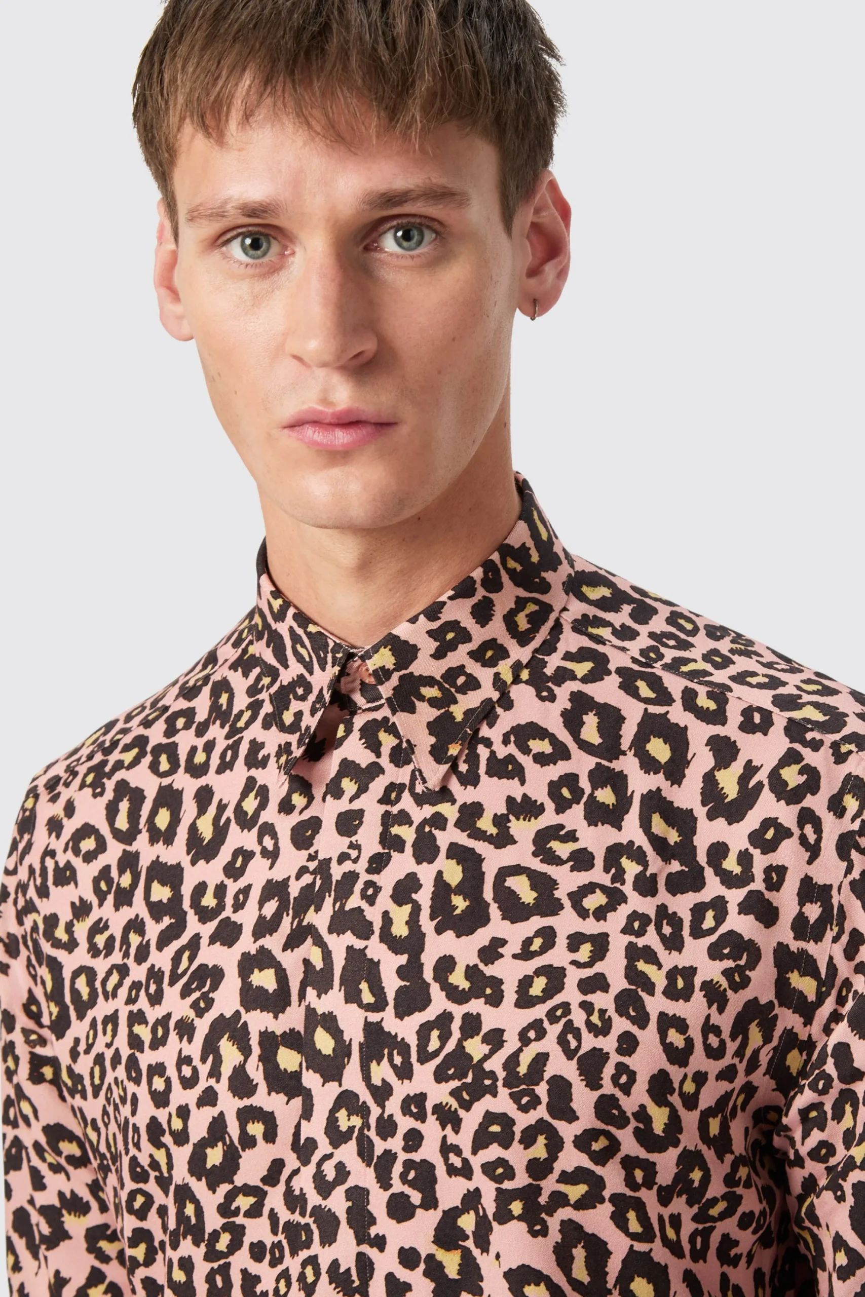 Style·Patterned Shirts|Occasion·Formal Shirts|Twisted Tailor Bia Slim Fit Pink Leopard Print Cotton Shirt