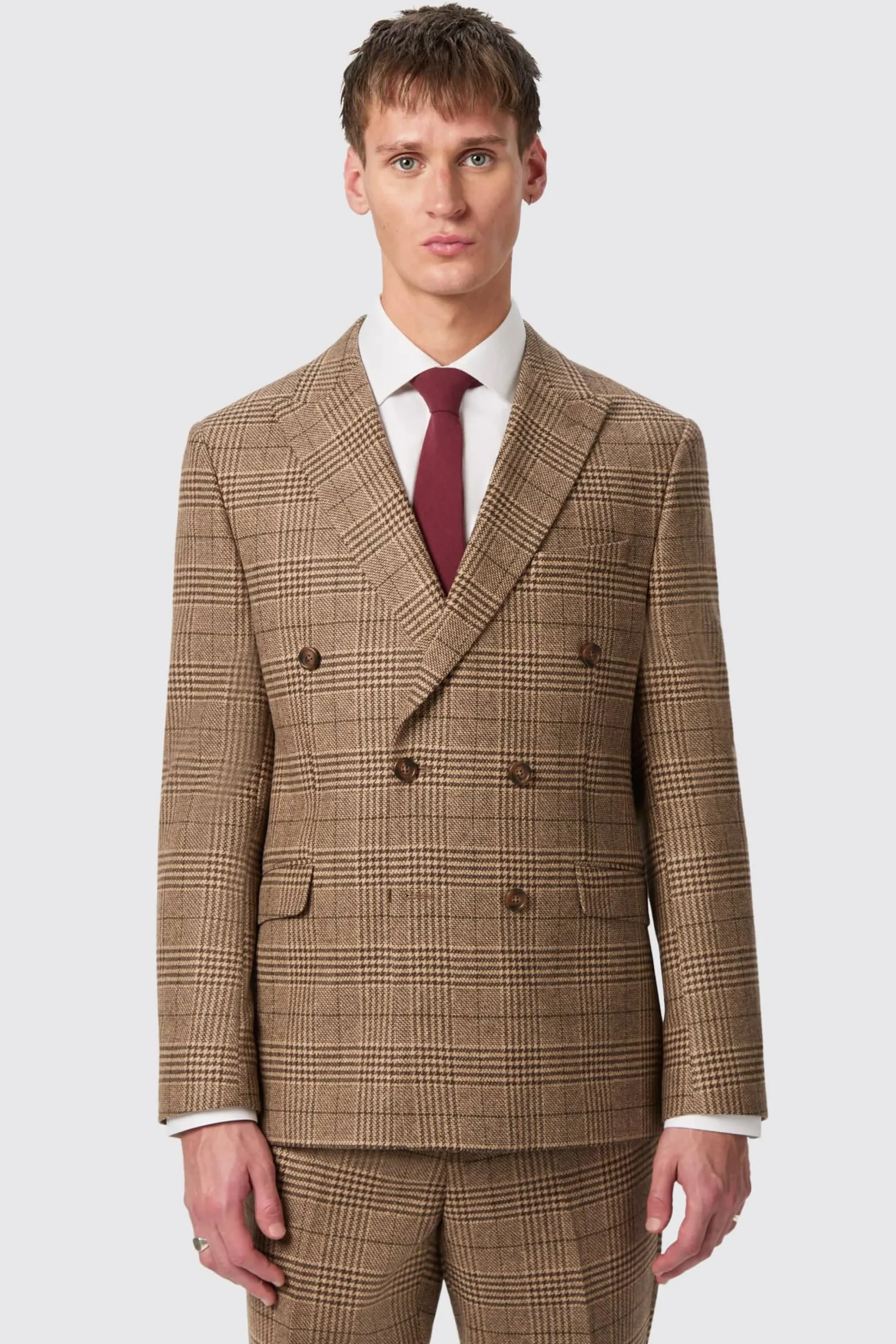 Style·Check Suits|Style·Double Breasted Suits|Twisted Tailor Blackwood Slim Fit Brown Check Double Breasted Suit