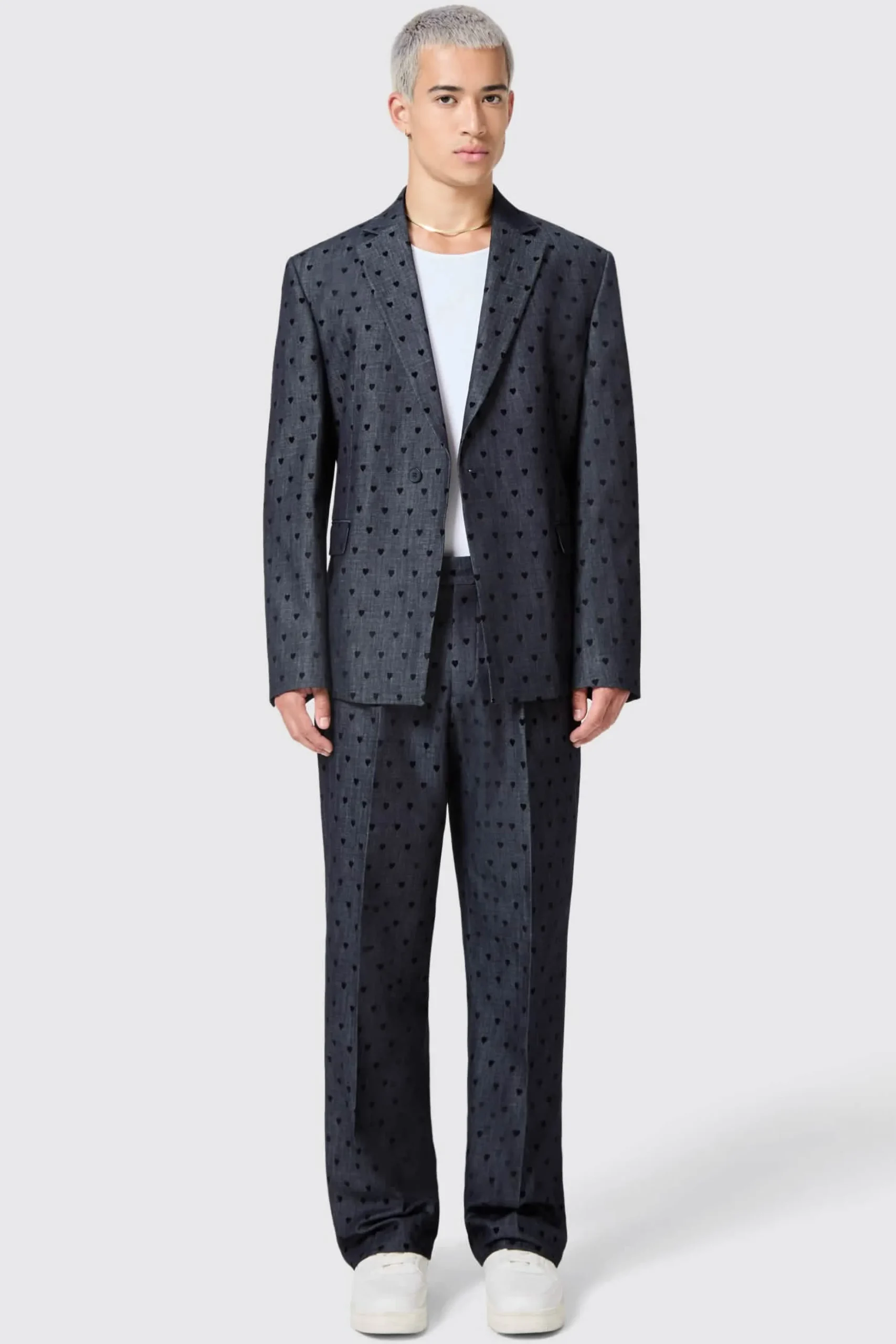 Unisex|Jackets·Casual Jackets|Twisted Tailor Blugi Slim Fit Blue Denim Heart Flocked Cotton Suit