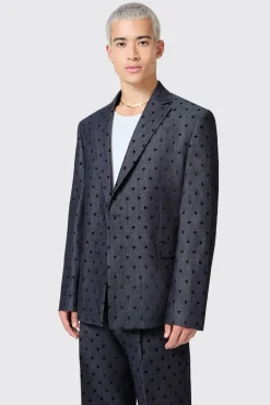 Unisex|Jackets·Casual Jackets|Twisted Tailor Blugi Slim Fit Blue Denim Heart Flocked Cotton Suit