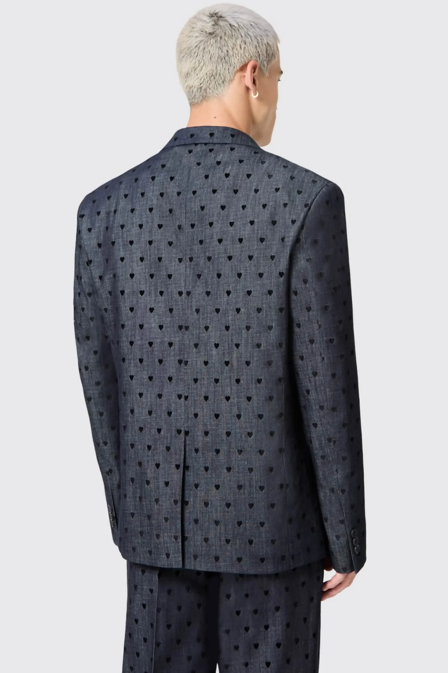 Unisex|Jackets·Casual Jackets|Twisted Tailor Blugi Slim Fit Blue Denim Heart Flocked Cotton Suit