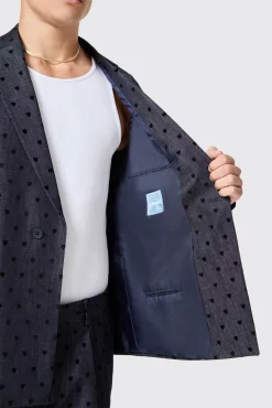Unisex|Jackets·Casual Jackets|Twisted Tailor Blugi Slim Fit Blue Denim Heart Flocked Cotton Suit