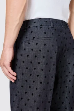 Unisex|Trousers·Casual Trousers|Twisted Tailor Blugi Slim Fit Blue Denim Heart Flocked Cotton Trousers