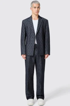Unisex|Trousers·Casual Trousers|Twisted Tailor Blugi Slim Fit Blue Denim Heart Flocked Cotton Trousers