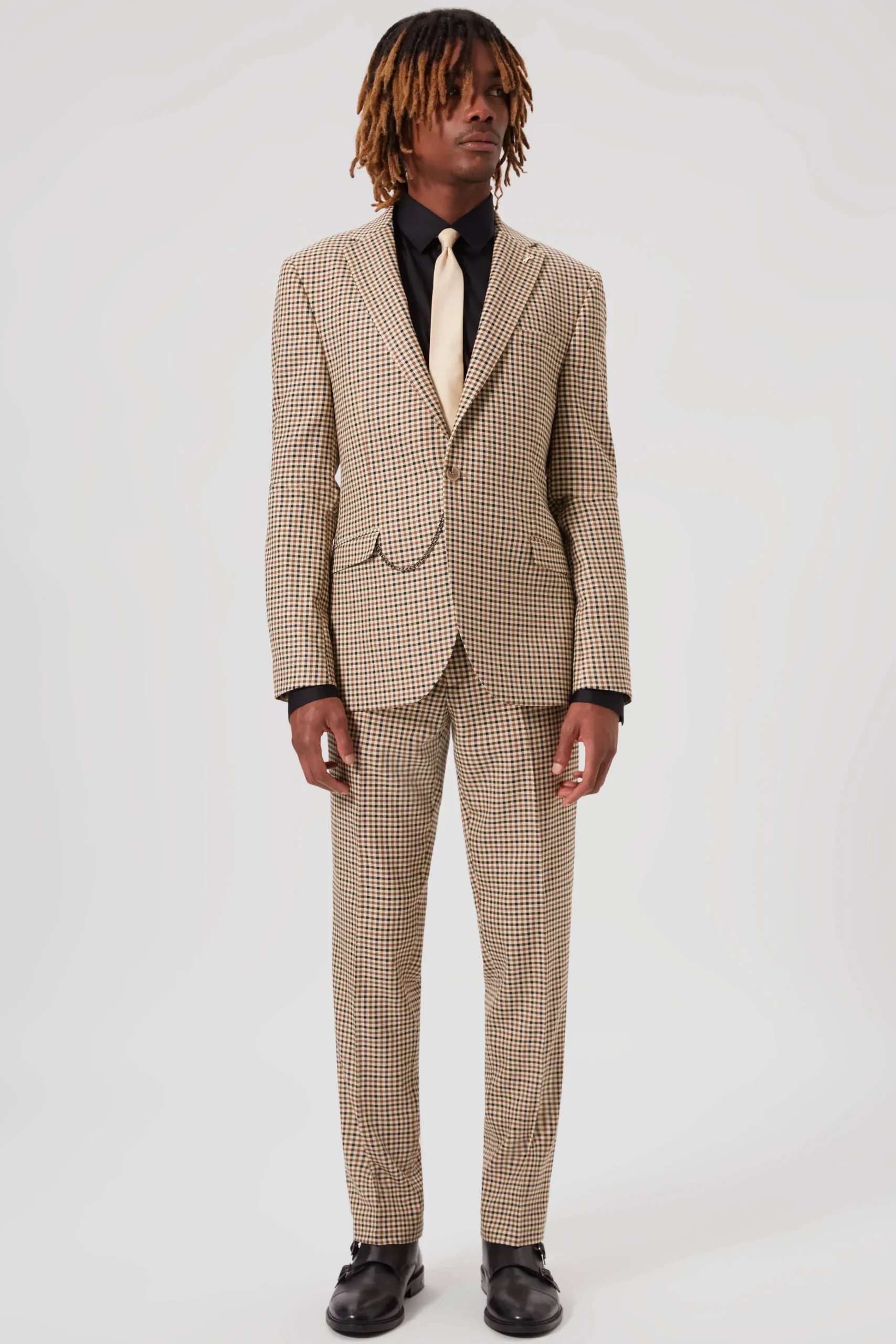 Style·Check Suits|Style·2 Piece Suits|Twisted Tailor Blythe Slim Fit Beige Check Suit