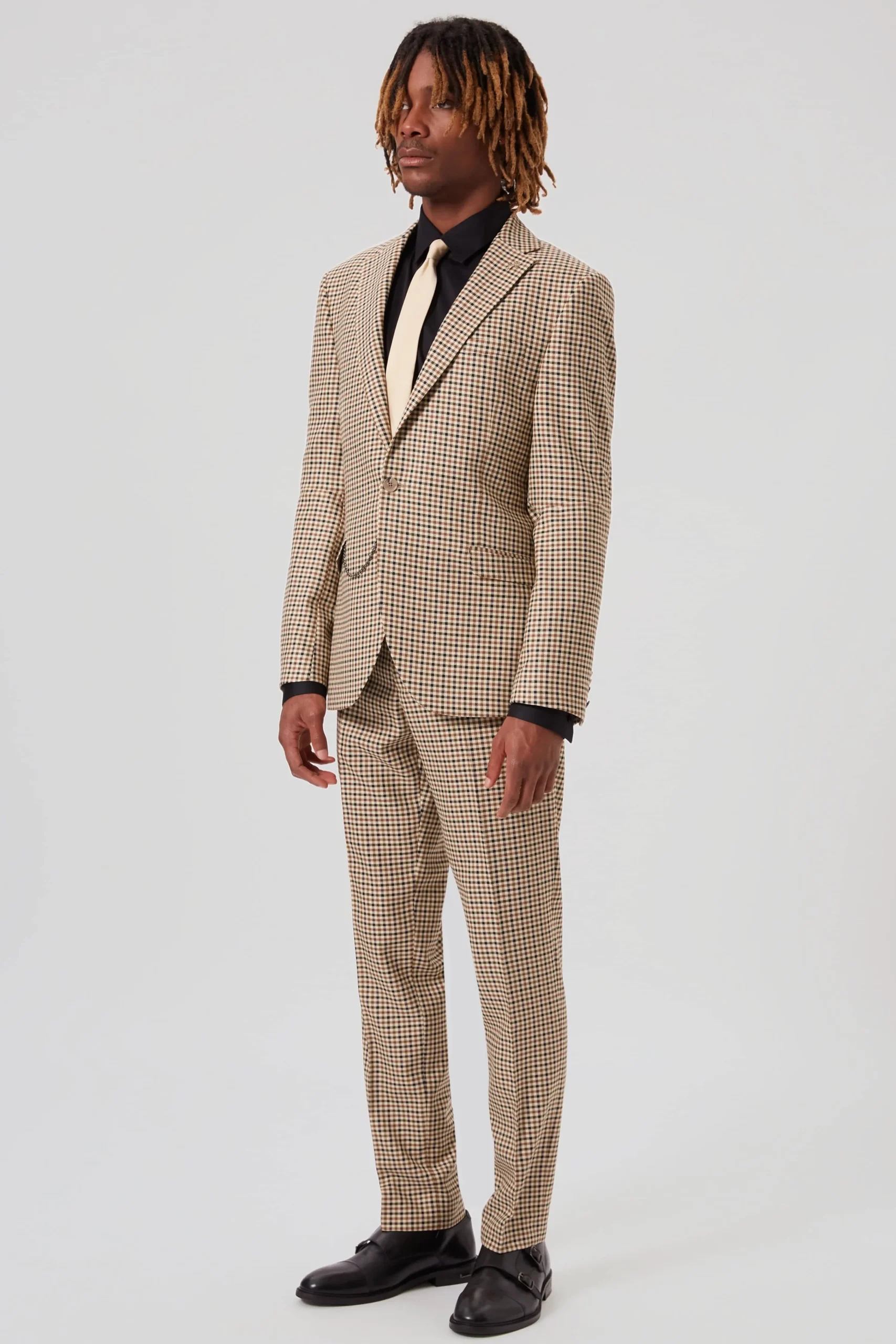 Style·Check Suits|Style·2 Piece Suits|Twisted Tailor Blythe Slim Fit Beige Check Suit