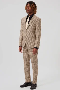 Trousers·Party Trousers|Trousers·Work Trousers|Twisted Tailor Blythe Slim Fit Beige Check Trousers