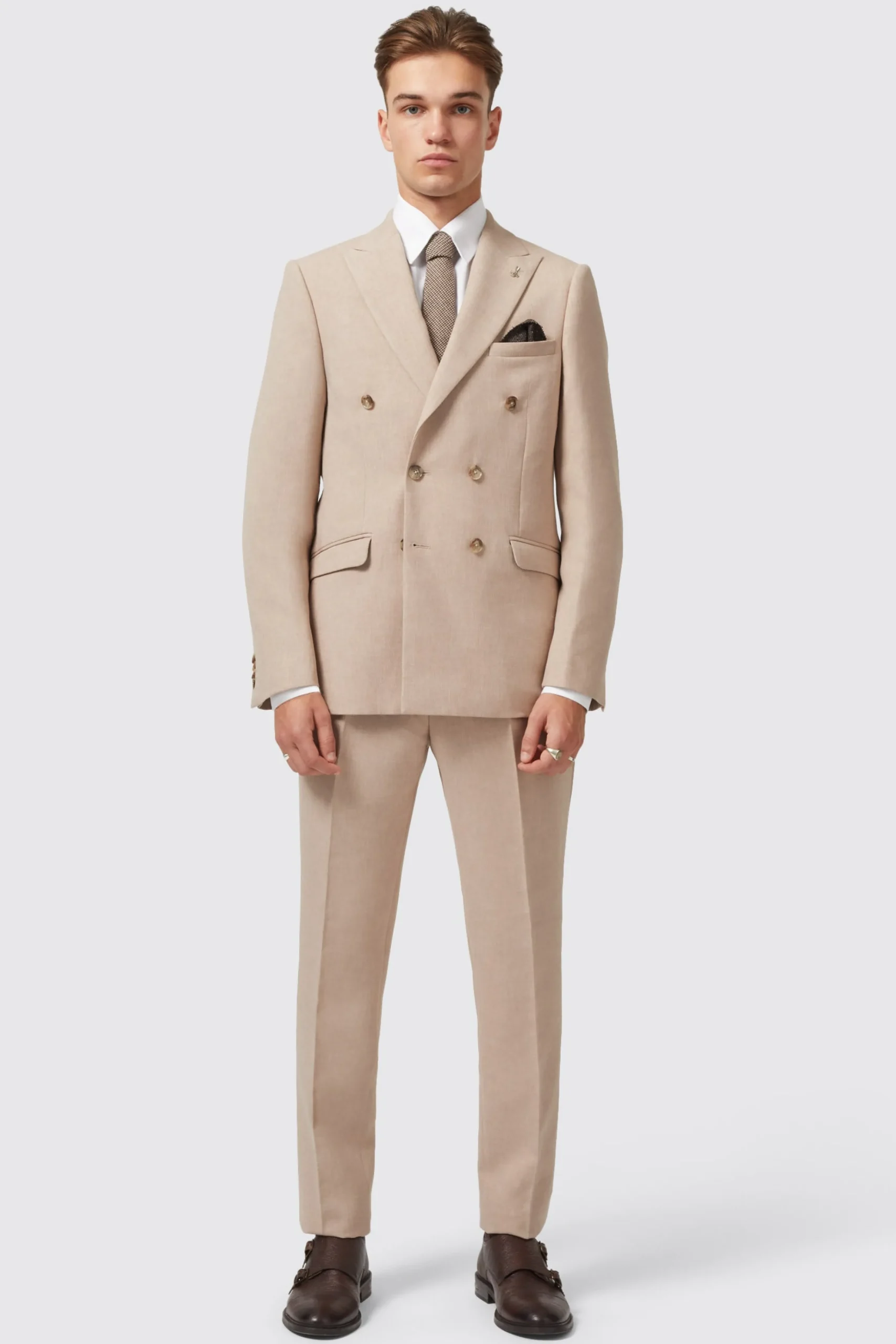 Style·Double Breasted Suits|Occasion·Back To It|Twisted Tailor Bresnan Slim Fit Neutral Double Breasted Suit