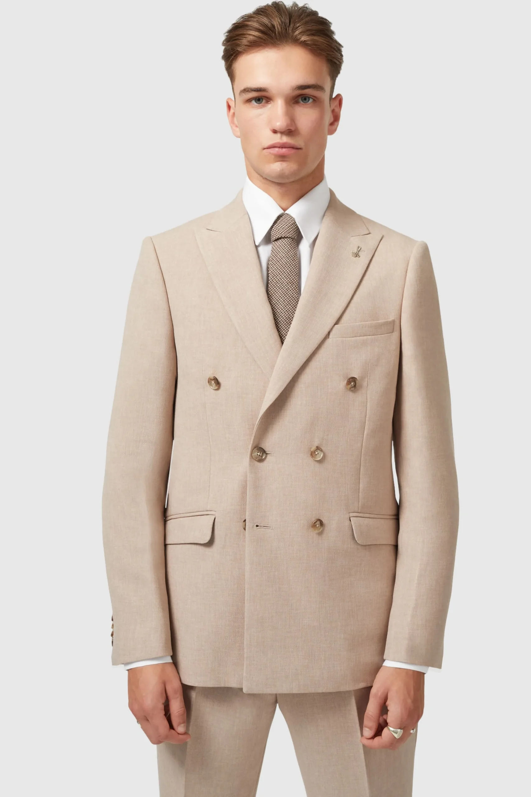 Style·Double Breasted Suits|Occasion·Back To It|Twisted Tailor Bresnan Slim Fit Neutral Double Breasted Suit