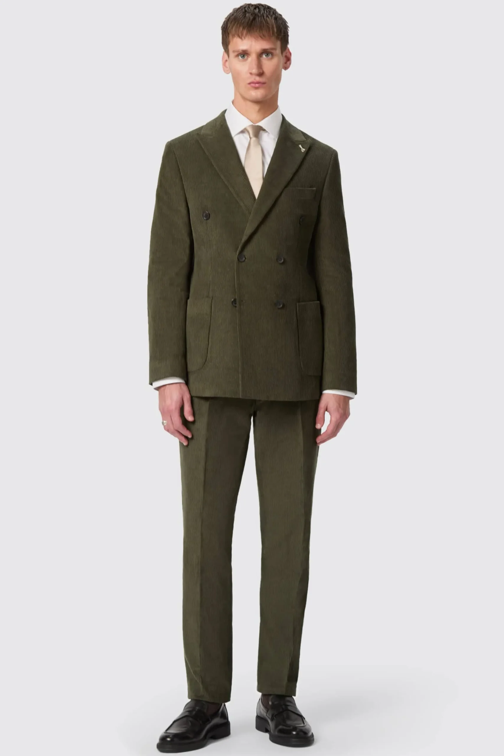 Style·Plain Suits|Style·Cord Suits|Twisted Tailor Brisbane Slim Fit Green Corduroy Double Breasted Suit