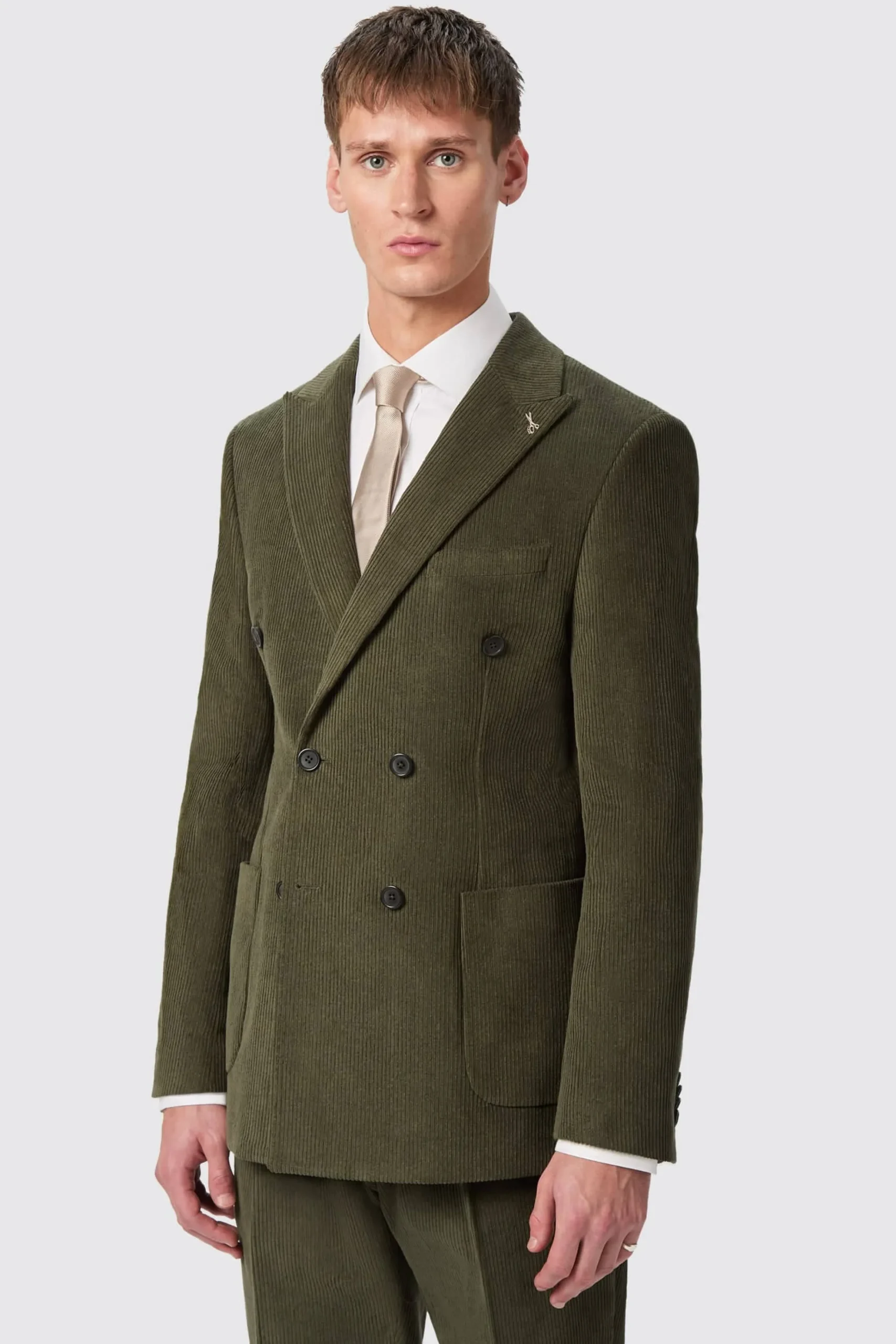 Style·Plain Suits|Style·Cord Suits|Twisted Tailor Brisbane Slim Fit Green Corduroy Double Breasted Suit