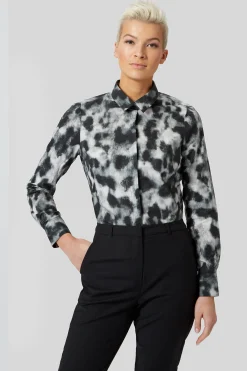 Woman|Twisted Tailor Burma Slim Fit Black Patterned Cotton Shirt