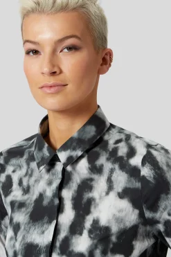 Woman|Twisted Tailor Burma Slim Fit Black Patterned Cotton Shirt