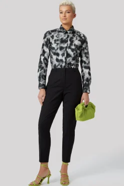 Woman|Twisted Tailor Burma Slim Fit Black Patterned Cotton Shirt