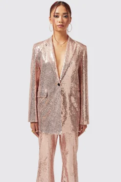 Woman|Twisted Tailor Caladium Slim Fit Pink Sequin Jacket