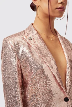 Woman|Twisted Tailor Caladium Slim Fit Pink Sequin Jacket