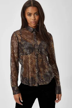 Woman|Twisted Tailor Capaldi Slim Fit Black Geometric Shirt