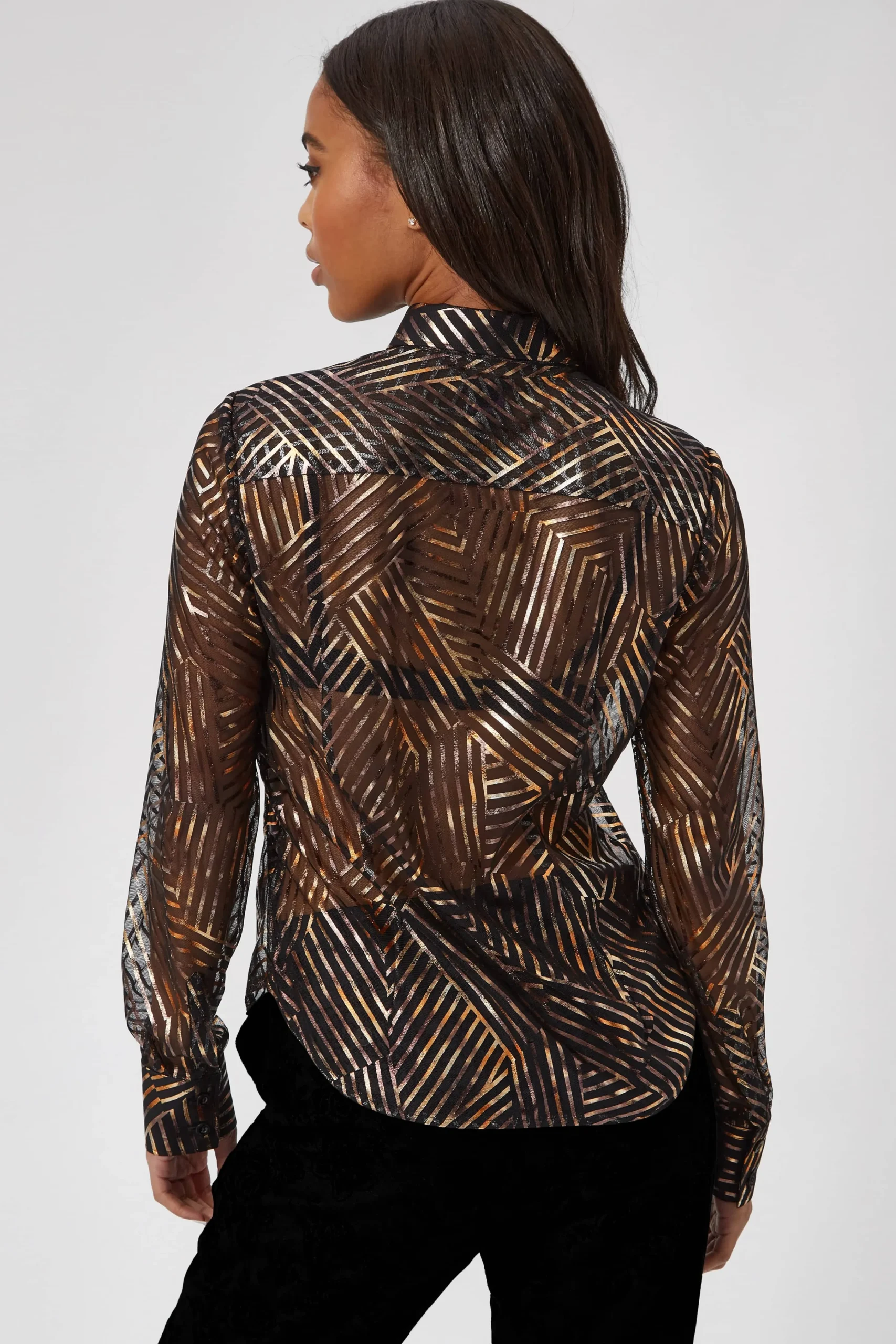 Woman|Twisted Tailor Capaldi Slim Fit Black Geometric Shirt