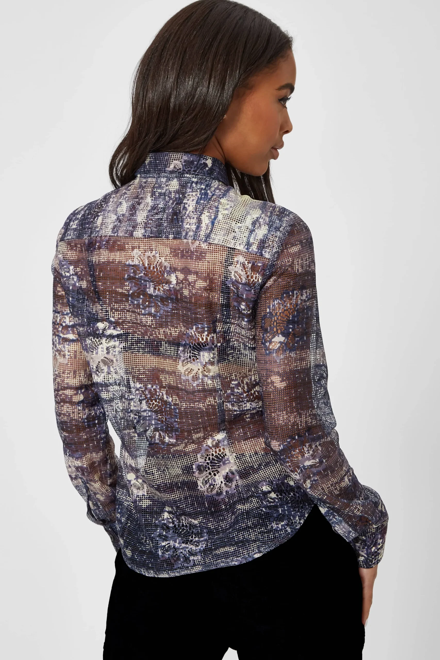 Woman|Twisted Tailor Caples Slim Fit Blue Mesh Shirt