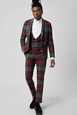 Waistcoats|Twisted Tailor Cardosi Skinny Fit Red Tartan Wool Waistcoat