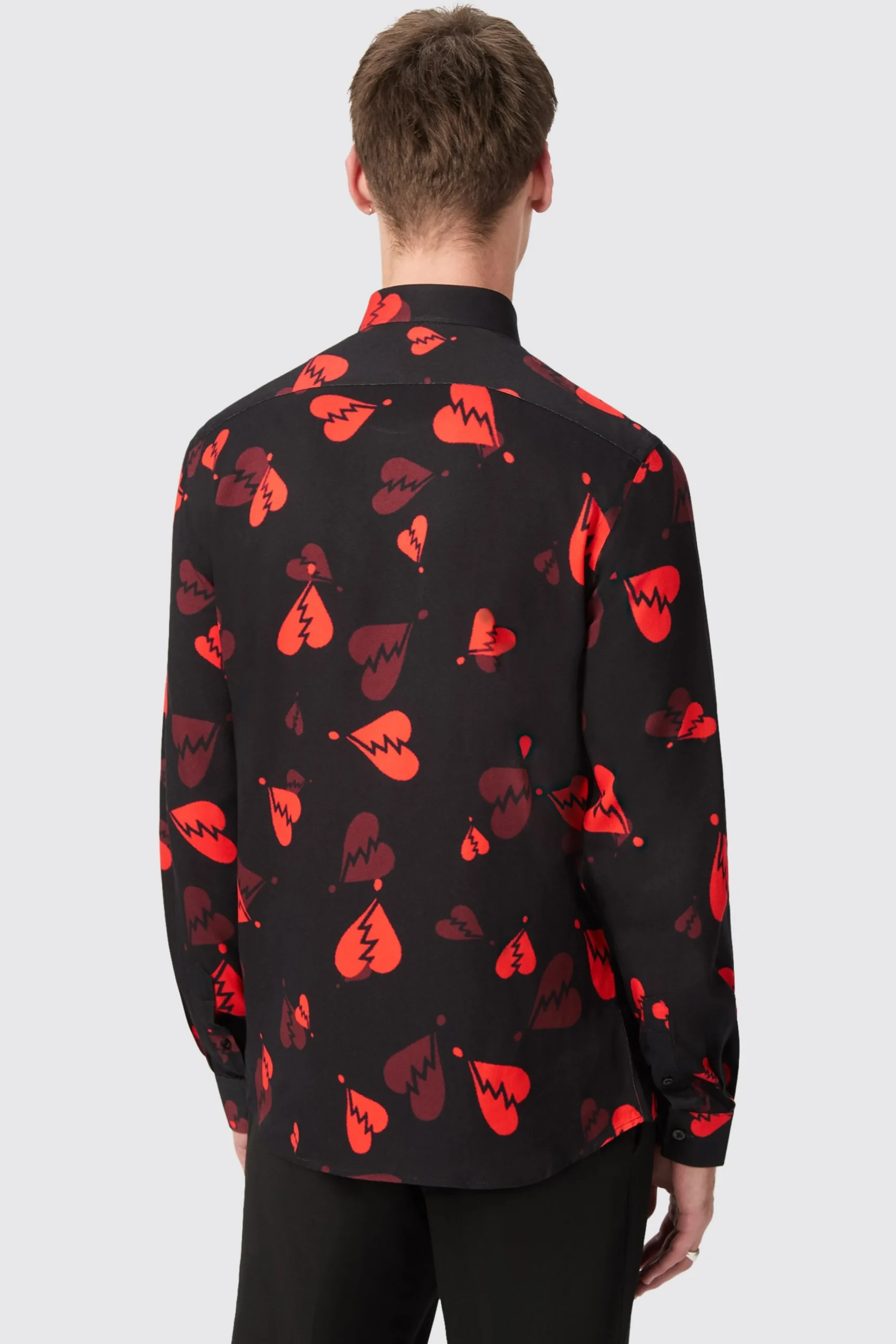 Occasion·Formal Shirts|Occasion·Party Shirts|Twisted Tailor Casse Slim Fit Heart Flocked Black Shirt