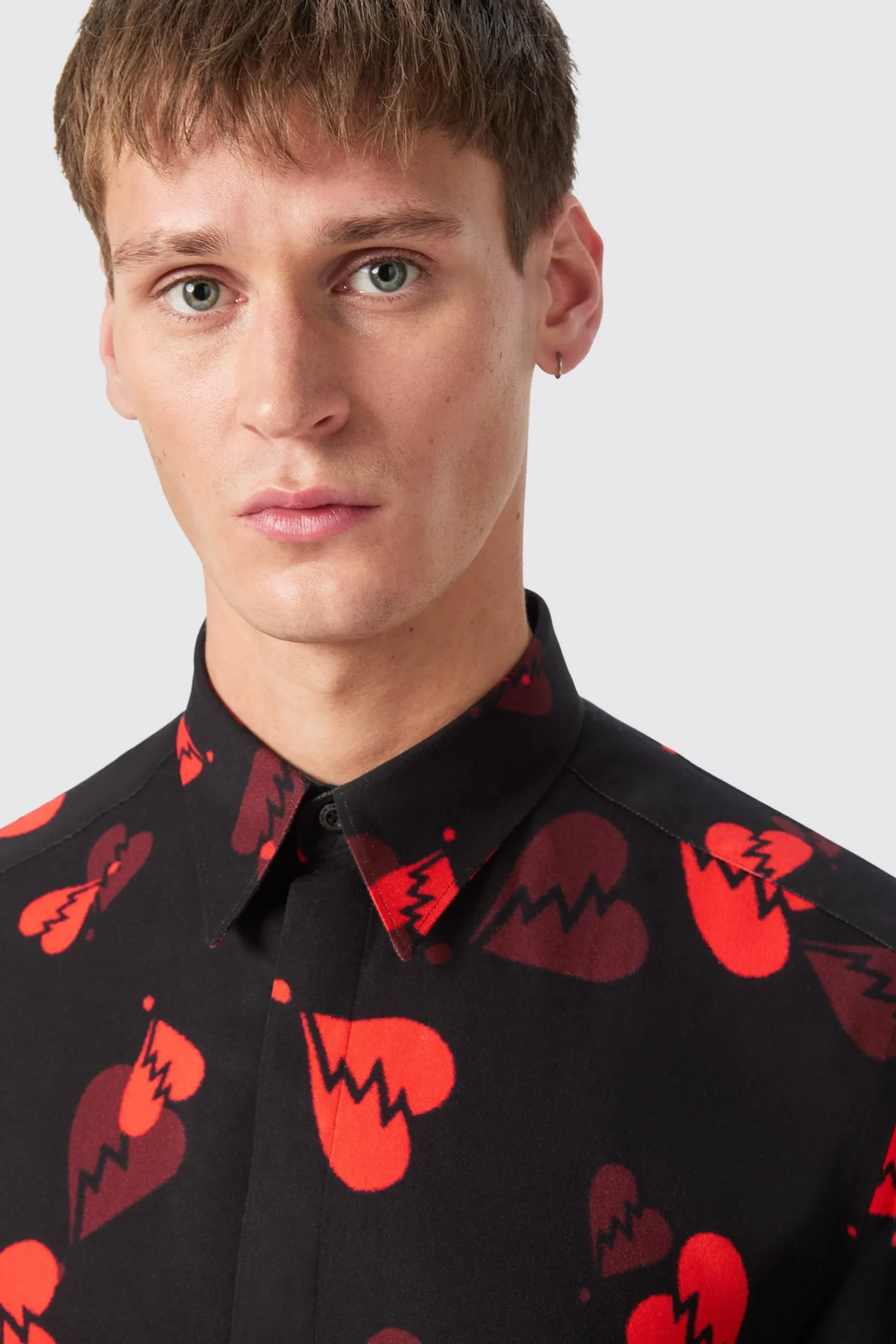 Occasion·Formal Shirts|Occasion·Party Shirts|Twisted Tailor Casse Slim Fit Heart Flocked Black Shirt