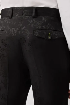 Trousers·Party Trousers|Twisted Tailor Compt Slim Fit Black Floral Jacquard Trousers