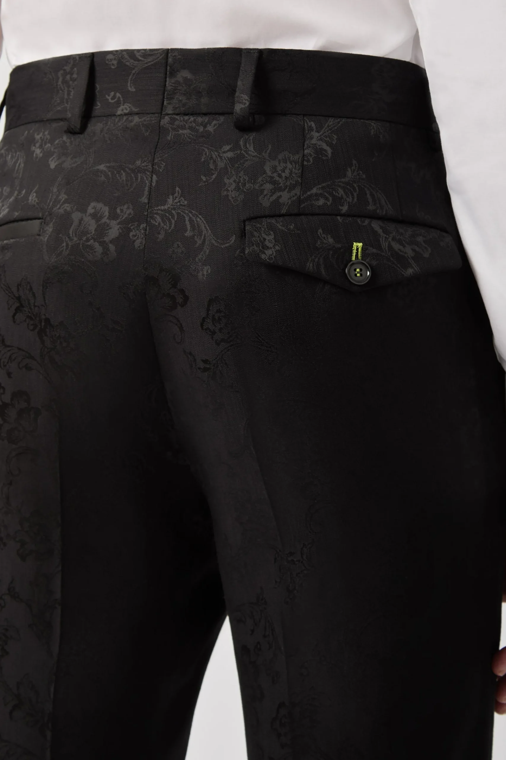 Trousers·Party Trousers|Twisted Tailor Compt Slim Fit Black Floral Jacquard Trousers