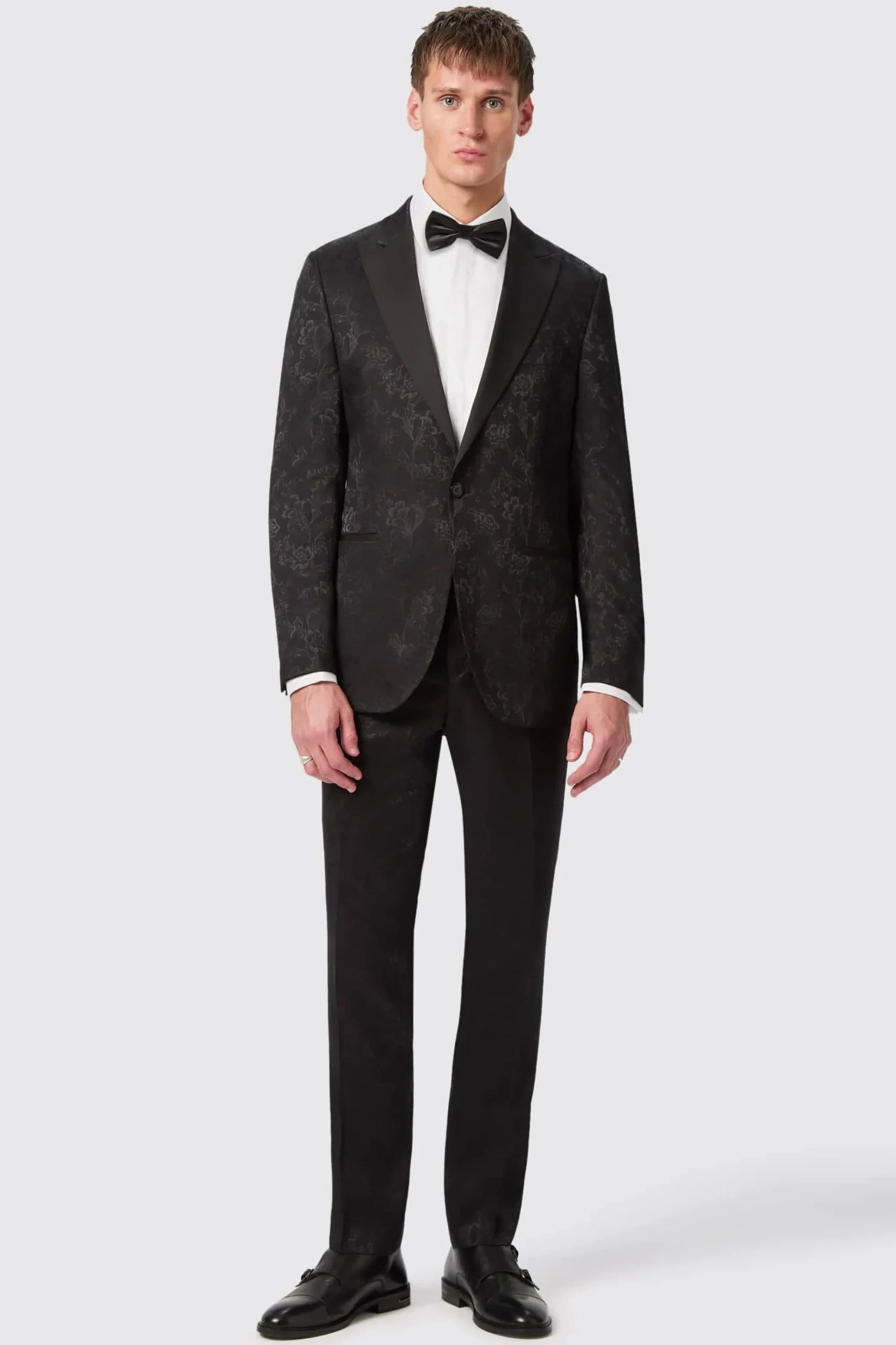 Occasion·Groomsmen Suits|Occasion·Wedding Suits|Twisted Tailor Compt Slim Fit Black Floral Jacquard Suit