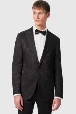 Jackets·Floral Jackets|Twisted Tailor Compt Slim Fit Black Floral Jacquard Jacket