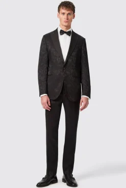Jackets·Floral Jackets|Twisted Tailor Compt Slim Fit Black Floral Jacquard Jacket