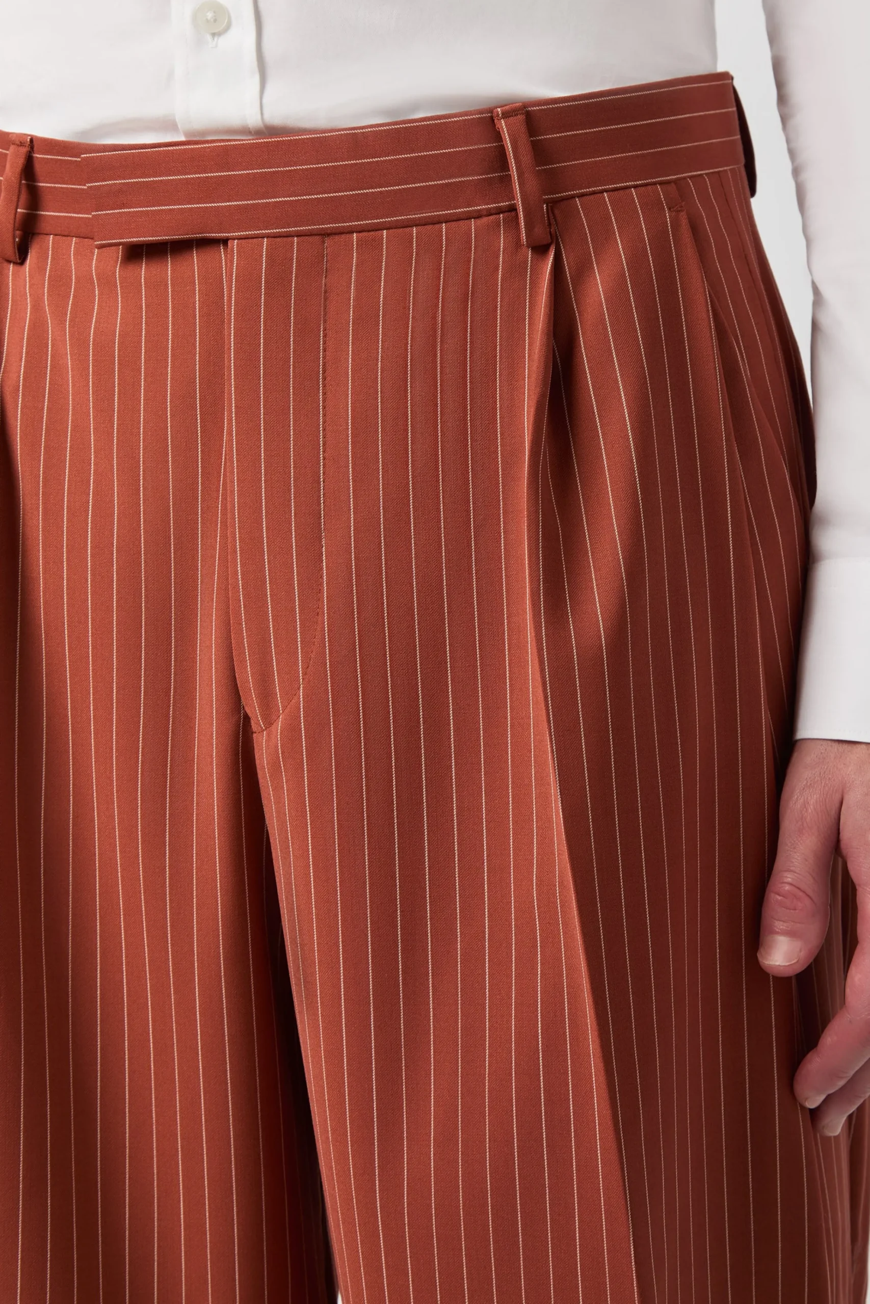 Trousers·Casual Trousers|Twisted Tailor Cortese Oversized Burnt Orange Pinstripe Trousers